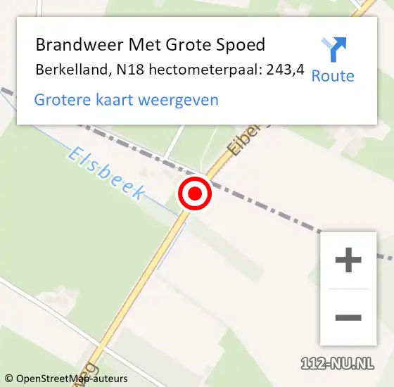 Locatie op kaart van de 112 melding: Brandweer Met Grote Spoed Naar Berkelland, N18 hectometerpaal: 243,4 op 16 januari 2023 11:53