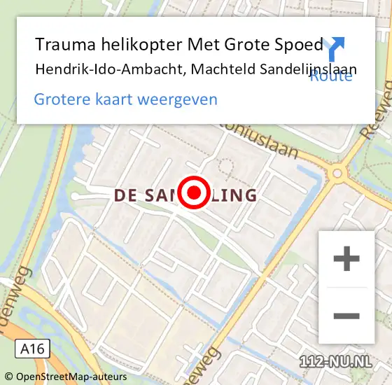 Locatie op kaart van de 112 melding: Trauma helikopter Met Grote Spoed Naar Hendrik-Ido-Ambacht, Machteld Sandelijnslaan op 16 januari 2023 12:02