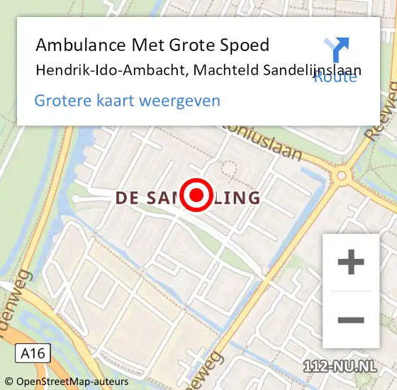 Locatie op kaart van de 112 melding: Ambulance Met Grote Spoed Naar Hendrik-Ido-Ambacht, Machteld Sandelijnslaan op 16 januari 2023 12:05