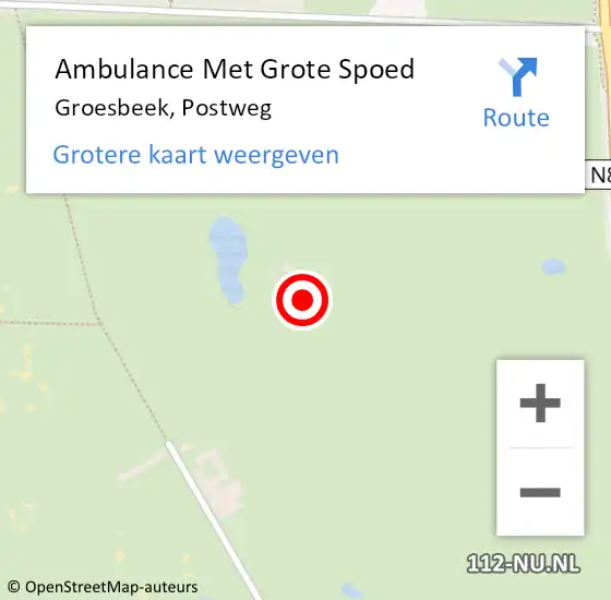 Locatie op kaart van de 112 melding: Ambulance Met Grote Spoed Naar Groesbeek, Postweg op 16 januari 2023 12:10