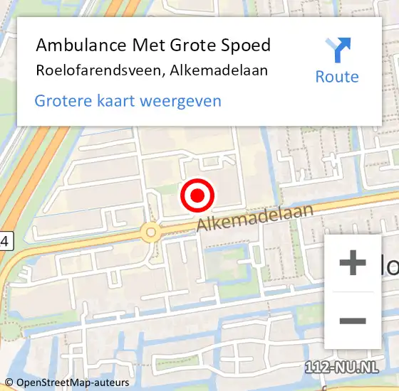 Locatie op kaart van de 112 melding: Ambulance Met Grote Spoed Naar Roelofarendsveen, Alkemadelaan op 16 januari 2023 12:13