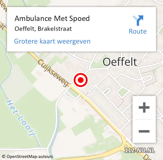 Locatie op kaart van de 112 melding: Ambulance Met Spoed Naar Oeffelt, Brakelstraat op 12 augustus 2014 11:39