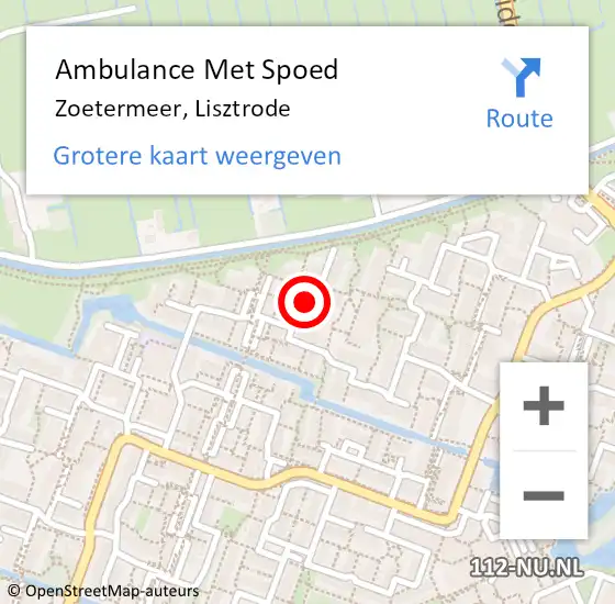 Locatie op kaart van de 112 melding: Ambulance Met Spoed Naar Zoetermeer, Lisztrode op 16 januari 2023 12:46