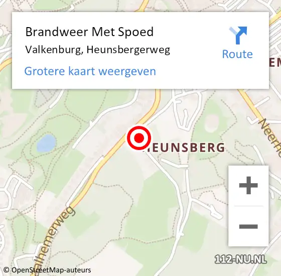 Locatie op kaart van de 112 melding: Brandweer Met Spoed Naar Valkenburg, Heunsbergerweg op 16 januari 2023 12:57