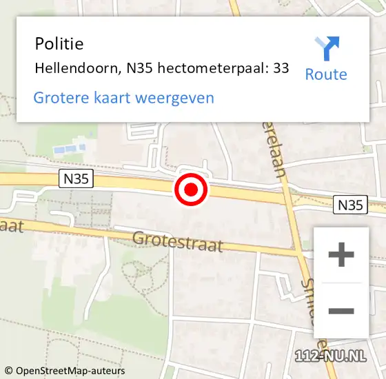 Locatie op kaart van de 112 melding: Politie Hellendoorn, N35 hectometerpaal: 33 op 16 januari 2023 13:19