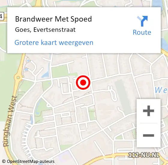 Locatie op kaart van de 112 melding: Brandweer Met Spoed Naar Goes, Evertsenstraat op 16 januari 2023 13:30