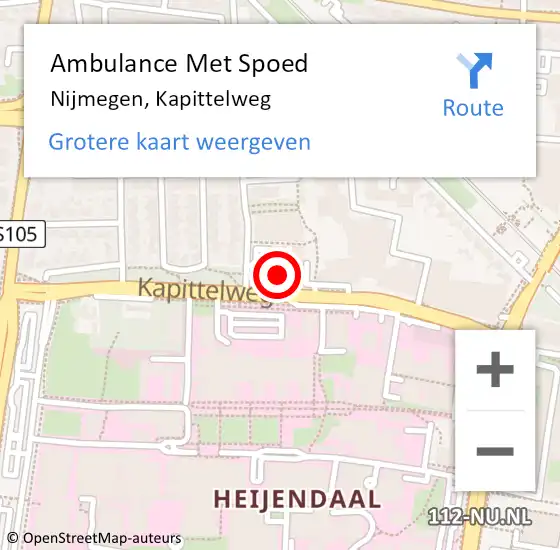 Locatie op kaart van de 112 melding: Ambulance Met Spoed Naar Nijmegen, Kapittelweg op 16 januari 2023 13:54