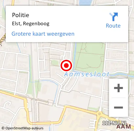 Locatie op kaart van de 112 melding: Politie Elst, Regenboog op 16 januari 2023 14:01