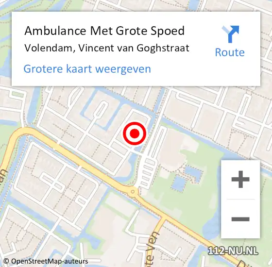 Locatie op kaart van de 112 melding: Ambulance Met Grote Spoed Naar Volendam, Vincent van Goghstraat op 16 januari 2023 14:03