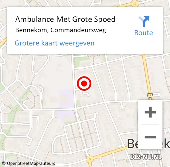 Locatie op kaart van de 112 melding: Ambulance Met Grote Spoed Naar Bennekom, Commandeursweg op 16 januari 2023 14:48