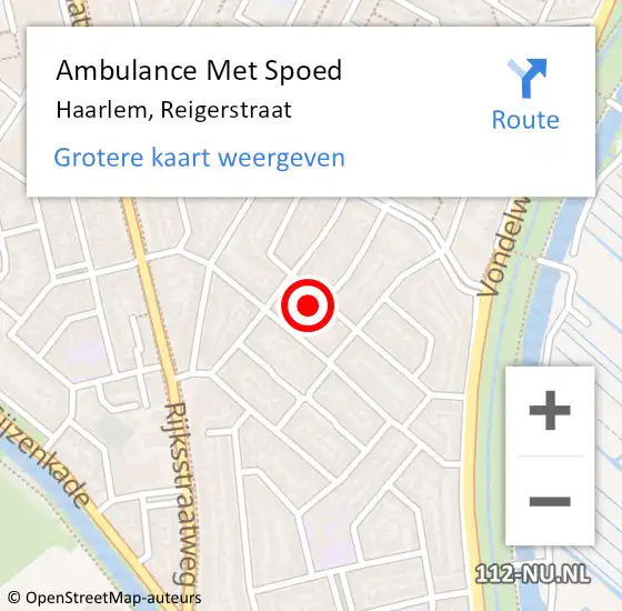 Locatie op kaart van de 112 melding: Ambulance Met Spoed Naar Haarlem, Reigerstraat op 16 januari 2023 15:13