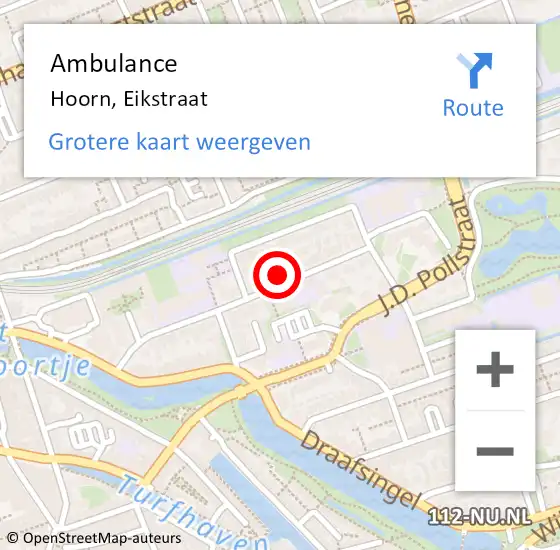 Locatie op kaart van de 112 melding: Ambulance Hoorn, Eikstraat op 16 januari 2023 15:37