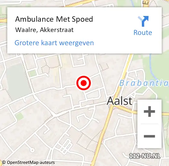 Locatie op kaart van de 112 melding: Ambulance Met Spoed Naar Waalre, Akkerstraat op 12 augustus 2014 12:02