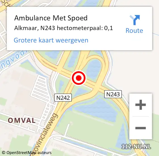 Locatie op kaart van de 112 melding: Ambulance Met Spoed Naar Alkmaar, N243 hectometerpaal: 0,1 op 16 januari 2023 16:06