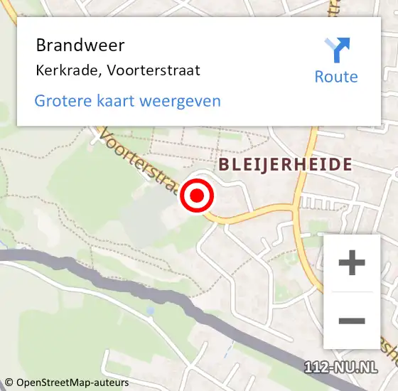 Locatie op kaart van de 112 melding: Brandweer Kerkrade, Voorterstraat op 16 januari 2023 16:19