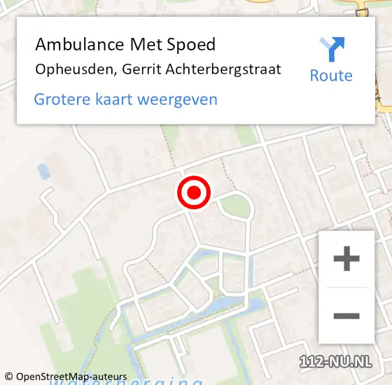 Locatie op kaart van de 112 melding: Ambulance Met Spoed Naar Opheusden, Gerrit Achterbergstraat op 16 januari 2023 16:40