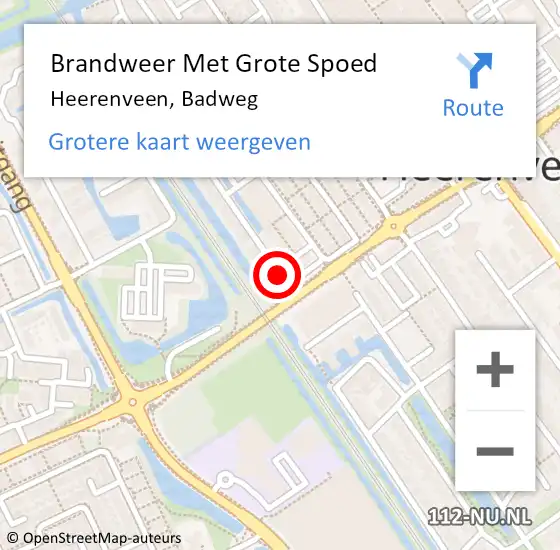 Locatie op kaart van de 112 melding: Brandweer Met Grote Spoed Naar Heerenveen, Badweg op 16 januari 2023 16:51