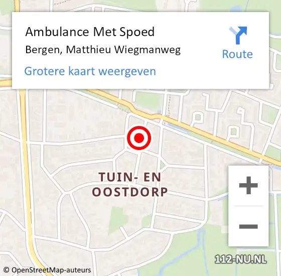 Locatie op kaart van de 112 melding: Ambulance Met Spoed Naar Bergen, Matthieu Wiegmanweg op 16 januari 2023 17:28