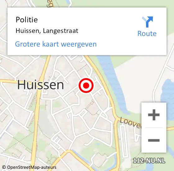 Locatie op kaart van de 112 melding: Politie Huissen, Langestraat op 16 januari 2023 17:31