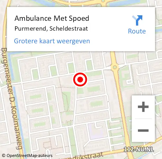 Locatie op kaart van de 112 melding: Ambulance Met Spoed Naar Purmerend, Scheldestraat op 16 januari 2023 17:40