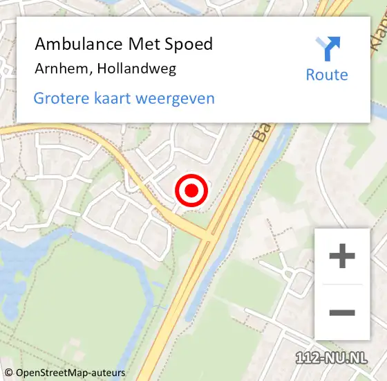 Locatie op kaart van de 112 melding: Ambulance Met Spoed Naar Arnhem, Hollandweg op 16 januari 2023 17:53