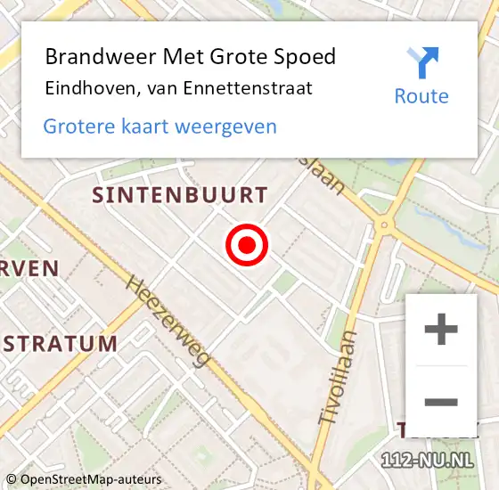 Locatie op kaart van de 112 melding: Brandweer Met Grote Spoed Naar Eindhoven, van Ennettenstraat op 16 januari 2023 18:19