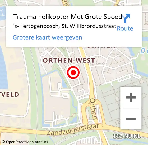 Locatie op kaart van de 112 melding: Trauma helikopter Met Grote Spoed Naar 's-Hertogenbosch, St. Willibrordusstraat op 16 januari 2023 18:20