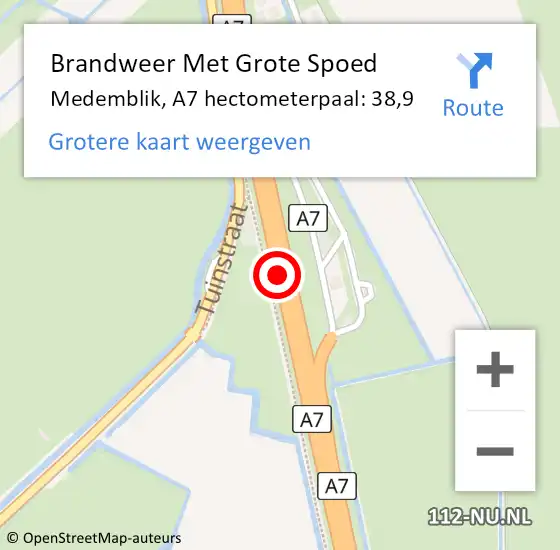 Locatie op kaart van de 112 melding: Brandweer Met Grote Spoed Naar Medemblik, A7 hectometerpaal: 38,9 op 16 januari 2023 18:26