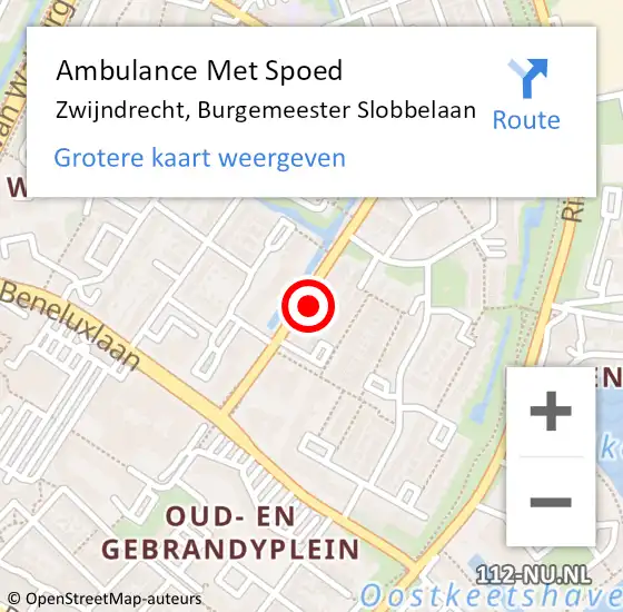 Locatie op kaart van de 112 melding: Ambulance Met Spoed Naar Zwijndrecht, Burgemeester Slobbelaan op 16 januari 2023 18:53