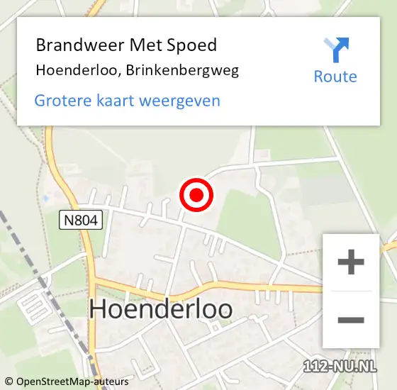 Locatie op kaart van de 112 melding: Brandweer Met Spoed Naar Hoenderloo, Brinkenbergweg op 12 augustus 2014 12:27