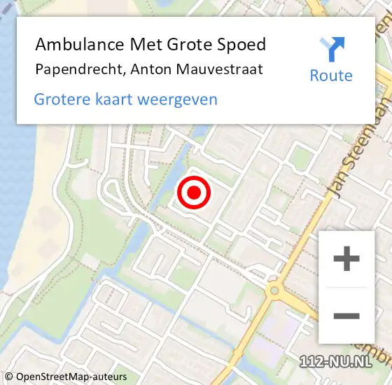 Locatie op kaart van de 112 melding: Ambulance Met Grote Spoed Naar Papendrecht, Anton Mauvestraat op 16 januari 2023 20:02