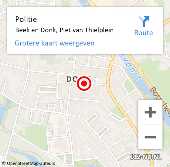 Locatie op kaart van de 112 melding: Politie Beek en Donk, Piet van Thielplein op 16 januari 2023 20:29