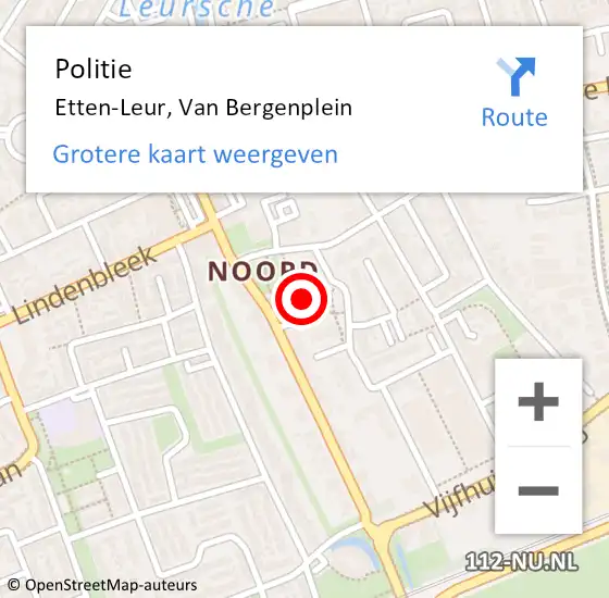 Locatie op kaart van de 112 melding: Politie Etten-Leur, Van Bergenplein op 16 januari 2023 21:13