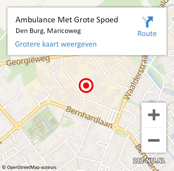 Locatie op kaart van de 112 melding: Ambulance Met Grote Spoed Naar Den Burg, Maricoweg op 16 januari 2023 21:37