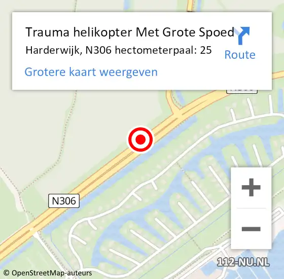 Locatie op kaart van de 112 melding: Trauma helikopter Met Grote Spoed Naar Harderwijk, N306 hectometerpaal: 25 op 16 januari 2023 23:01