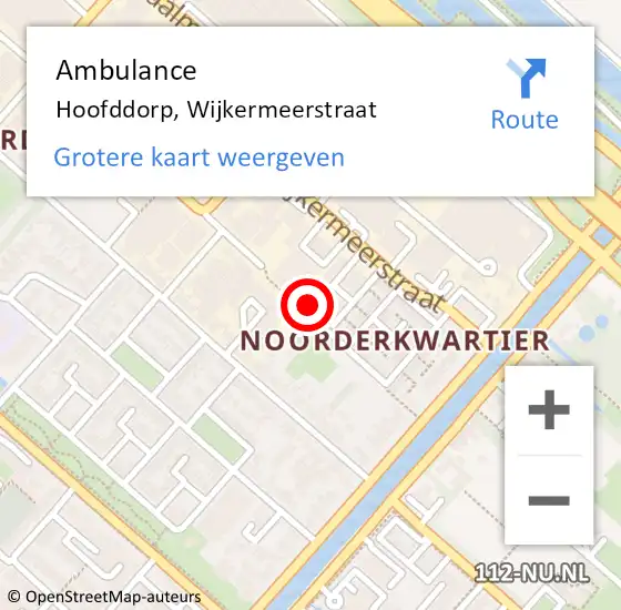 Locatie op kaart van de 112 melding: Ambulance Hoofddorp, Wijkermeerstraat op 16 januari 2023 23:31