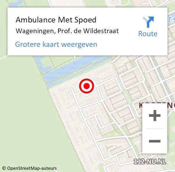 Locatie op kaart van de 112 melding: Ambulance Met Spoed Naar Wageningen, Prof. de Wildestraat op 17 januari 2023 00:06