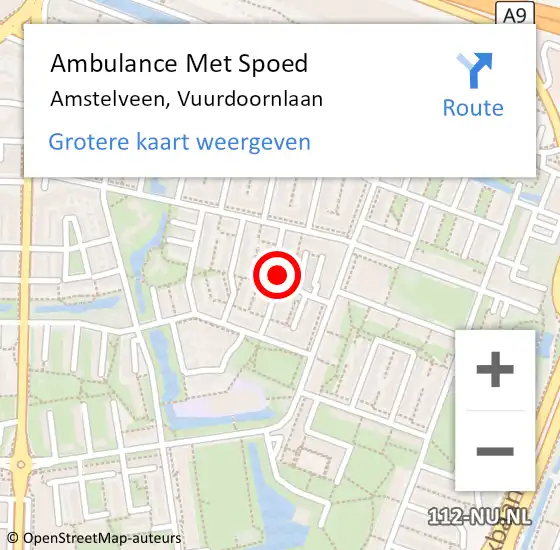 Locatie op kaart van de 112 melding: Ambulance Met Spoed Naar Amstelveen, Vuurdoornlaan op 17 januari 2023 00:24