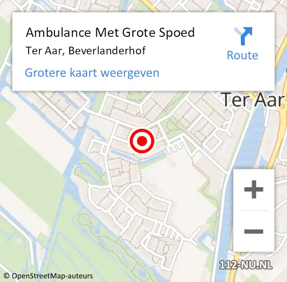 Locatie op kaart van de 112 melding: Ambulance Met Grote Spoed Naar Ter Aar, Beverlanderhof op 17 januari 2023 01:35