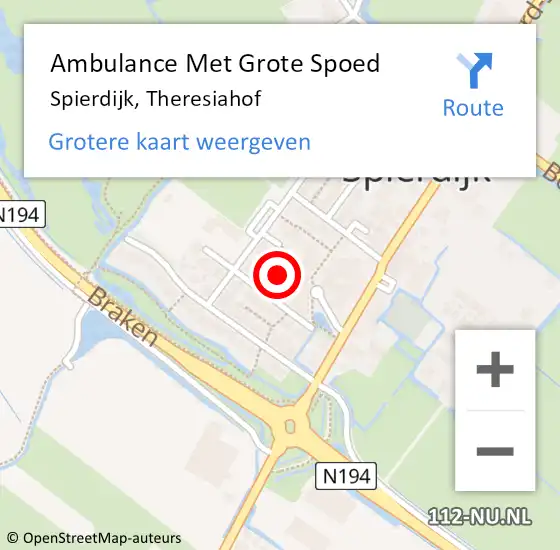 Locatie op kaart van de 112 melding: Ambulance Met Grote Spoed Naar Spierdijk, Theresiahof op 17 januari 2023 01:35