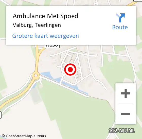 Locatie op kaart van de 112 melding: Ambulance Met Spoed Naar Valburg, Teerlingen op 17 januari 2023 01:48