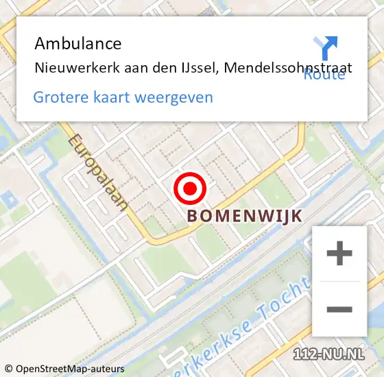 Locatie op kaart van de 112 melding: Ambulance Nieuwerkerk aan den IJssel, Mendelssohnstraat op 12 augustus 2014 12:51