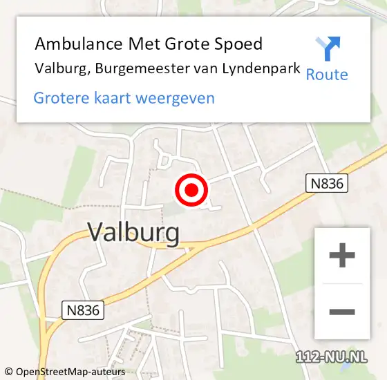 Locatie op kaart van de 112 melding: Ambulance Met Grote Spoed Naar Valburg, Burgemeester van Lyndenpark op 17 januari 2023 06:22