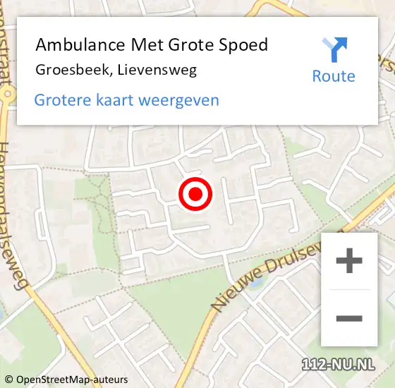 Locatie op kaart van de 112 melding: Ambulance Met Grote Spoed Naar Groesbeek, Lievensweg op 17 januari 2023 08:14