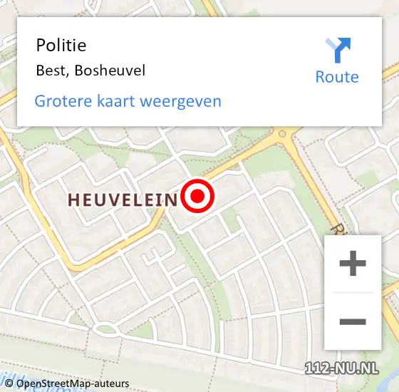 Locatie op kaart van de 112 melding: Politie Best, Bosheuvel op 17 januari 2023 08:21