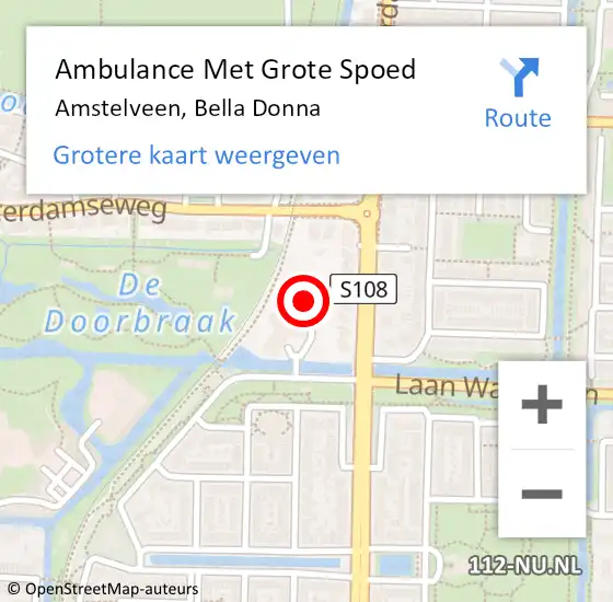 Locatie op kaart van de 112 melding: Ambulance Met Grote Spoed Naar Amstelveen, Bella Donna op 17 januari 2023 08:21