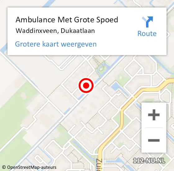 Locatie op kaart van de 112 melding: Ambulance Met Grote Spoed Naar Waddinxveen, Dukaatlaan op 17 januari 2023 08:33