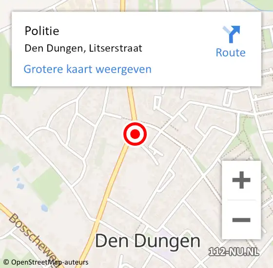Locatie op kaart van de 112 melding: Politie Den Dungen, Litserstraat op 17 januari 2023 08:37