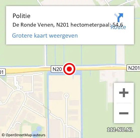 Locatie op kaart van de 112 melding: Politie De Ronde Venen, N201 hectometerpaal: 54,6 op 17 januari 2023 09:03