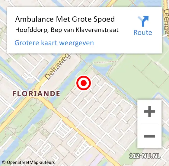 Locatie op kaart van de 112 melding: Ambulance Met Grote Spoed Naar Hoofddorp, Bep van Klaverenstraat op 17 januari 2023 09:07